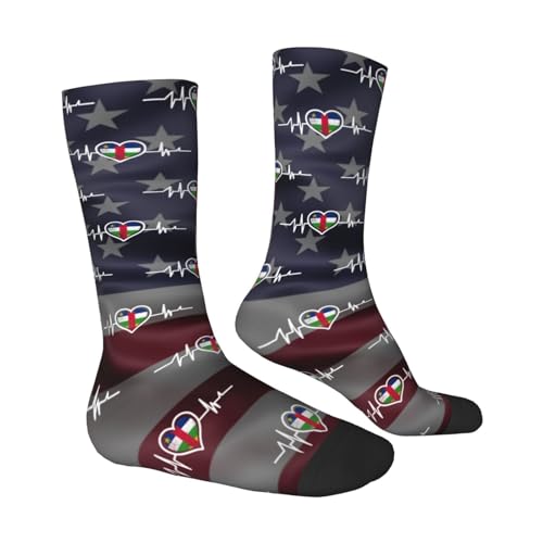 Central African Republic Flag Central African Pride Heartbeat Adult Polyester Crew Socks Breathable Moisture-Wicking Athletic Running Gym83