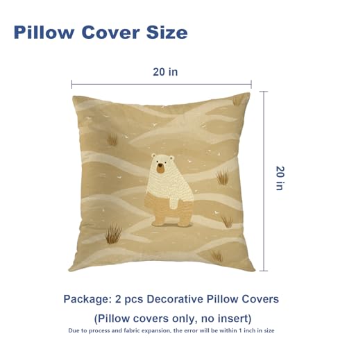 Housse de coussin motif ours jaune sable tissu mélangé 50cm