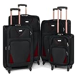 Bravich 4 Piece Luggage Set, Lightweight Soft Shell Suitcase Set with 360 Wheels & Combination Lock, for Carry On Luggage, Hand Luggage & Check in Luggage - 20" + 26" + 29" + 32" - Black & Red