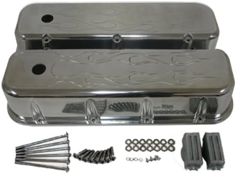 1965-95 Compatible/Replacement for Chevy Big Block 396-427-454-502 Tall Polished Aluminum Valve Covers - Flamed