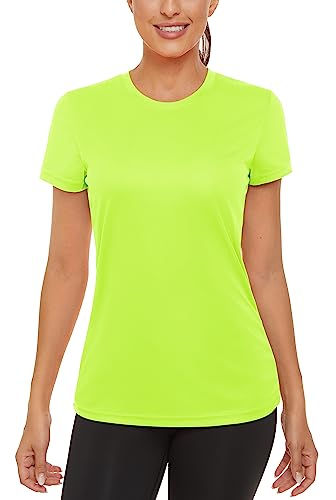Magcomsen Uv Shirts For Women Crew Neck T Shirts Sun Protection Short Sleeve Tee Shirts Rash Guard Shirts Hiking Tops Quick Dry Neon Green Shirts,S #TOP1