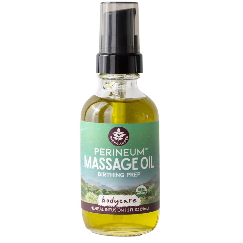 Image of WishGarden Herbs Perineal Massage Oil - Certified Organic Herbal Oil Infusion with Plantain Leaf, Calendula & Jojoba Oil, Supports Skin Elasticity & Prevents Perineum Tearing During Childbirth, 2oz