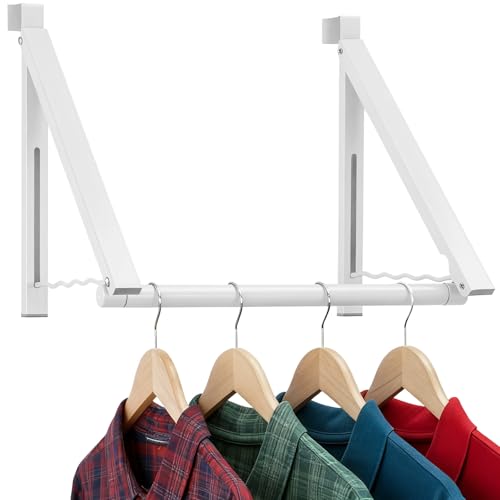SUNNYNEST Over The Door Drying Rack Foldable, Heavy-Duty Over Door Hanging Rack for Towels, Coats & Clothes, Collapsible Over Door Hanger Hooks for Bedroom, Bathroom, Laundry Room & Office (White)