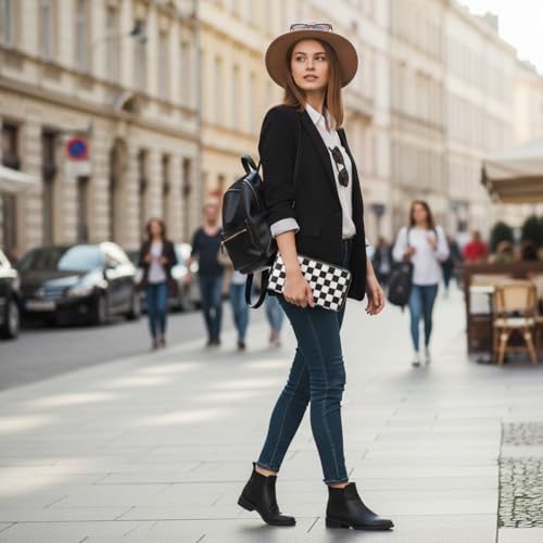 Image of Checkered Cow Print Wallet For Women Skull Goth Frog Butterfly Turtle Ladies Cluth Wristlet Wrist Strap Long Purse Zip Around Card Holder