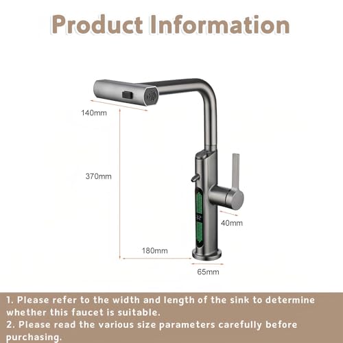 Robinet d'évier de cuisine extractible avec affichage numérique et mitigeur noir mat - 3