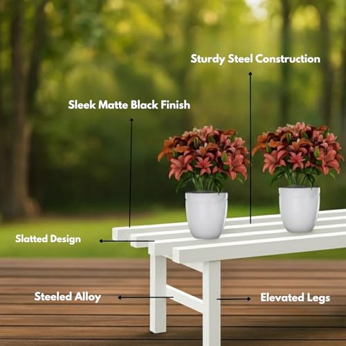 Image of Mighty Home Iron Plant Stand Set of 2, Durable Metal Rack for Indoor & Outdoor Decor, Heavy Duty, Rust-Resistant, Space-Saving Plant Holder for Home, Balcony & Garden, White