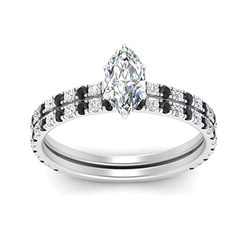 Image of Choose Your Gemstone Three Quarter Diamond CZ Gallery Bridal Ring Set 925 Sterling Silver Marquise Shape Wedding Ring Sets for WomenUS Size 4 to 12