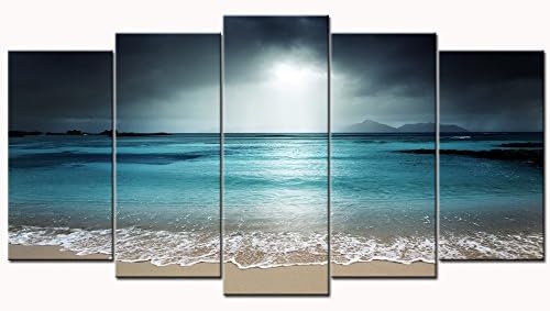 LevvArts - Beach Canvas Painting Peaceful Relaxed Sea Picture Canvas Print Art with Frame Modern Living Room Decor Seascape Beach Wall Art Easy Hanging
