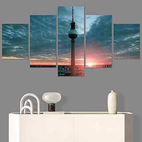 SIGNWIN 5 Panel Canvas Wall Art Cityscape Sunset...