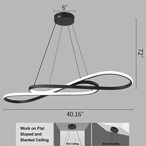 Modern LED dimmable Chandelier 45W Color Temperature 3000K-4000K-5000K Creative Design Suitable for Living Room Dining Room Kitchen Island Bedroom Foyer Note The Shape (Black, 40 Inch) - Image 3