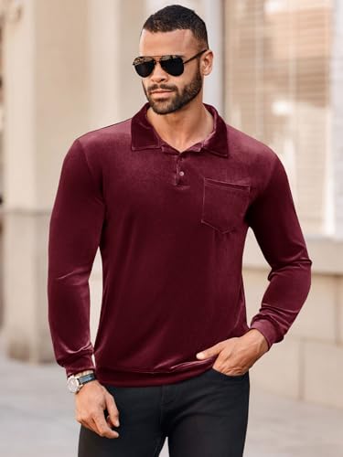 Men's Long Sleeve Polo Shirts Casual Velvet Shirt Real Pocket Business Fall Velour T-Shirt2