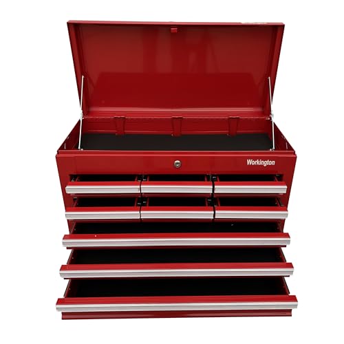 Workington Professional Industrial Portable Metal Tool Chest with 9 Drawers, 26\" 9-Drawer Tool Chest Cabinet with Ball Bearing Drawer Slides, Steel Tool Storage Box Organizer 4016 Red