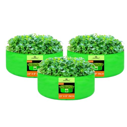 Image of Kingwell grow bags 15x9 inch pack of 3 Grow Bag For Terrace Garden Leafy Vegetable Plant Grow Bags Fruits Growing Containers For terrace Gardening