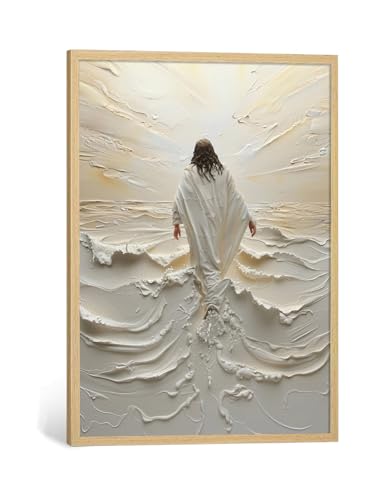 Toile murale chrétienne Jésus sur l'eau 40x61cm cadre bois - 2