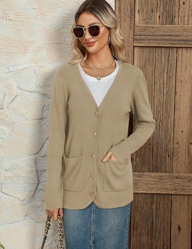 Zeagoo Women's V Neck Button Long Cardigan Sweater Casual 2024 Fall Knit Sweater Blazer with Pockets4