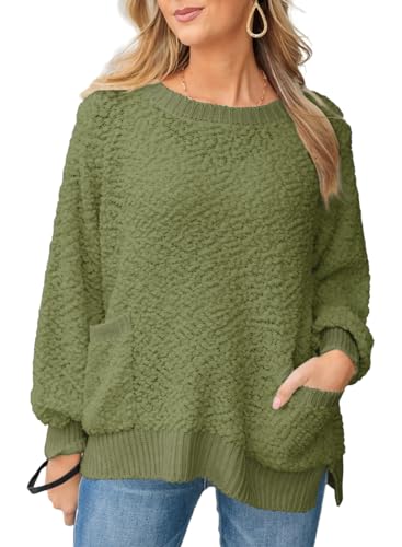 Photo 1 of Dokotoo Women's 2024 Fashion Casual Pullover Sweaters Long Sleeve Solid Color Crew Neck Loose Popcorn Pocketed Tops M