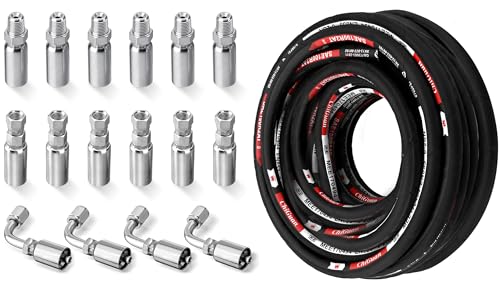 Racewill 50FT 1/4" Hydraulic Hose with 16PCS Hydraulic Hose Fittings
