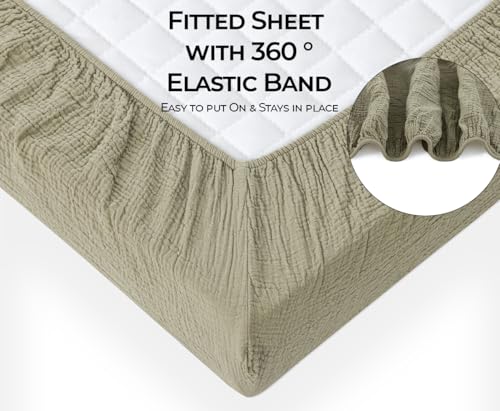 Image of Dreamology Standard Crib Sheets,Muslin Crib Sheets,100% Cotton Crib Sheet | 2 Pack Crib sheets,for Boys,Girls, Muslin Crib Sheet for Standard Crib, 52x28 Crib Mattress Sheets | Olive and Ecru