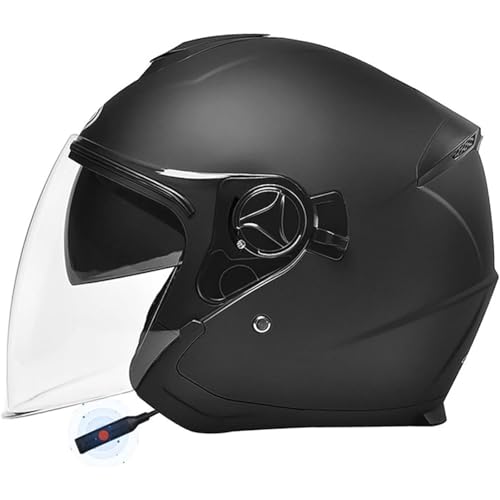 YQWDWD Casco da Moto Casco Jet Bluetooth, Casco da Moto Omologato ECE Open Face 3/4, Casco Mezzo Vintage da Uomo E da Donna, Casco Mezzo retrò con Doppia Visiera Casco da Moto Scooter C