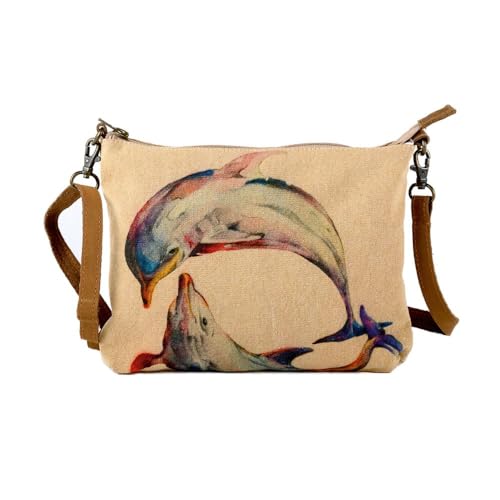 Dolphins - Wristlet Wallets for Women, Crossbody Sling Bags,100% Cotton Canvas, Cotton Canvas Purses for Women