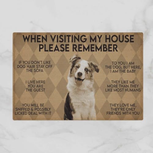 ���փ}�b�g ���̉Ƃ�K���ۂ́A�I�[�X�g�����A���V�F�p�[�h�h�b�O�̂��Ƃ��v���o���Ă������� 50×80cm doormat WHEN VISITING MY HOUSE PLEASE REMEMBER AUSTRALIAN SHEPHERD DOG