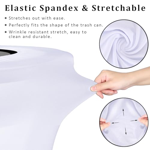 Image of BSTKEY 6 Pack 32 Gallon Stretch Spandex Trash Can Cover, Outdoor Waste Container Bin Cover, Round Garbage Can Covers for Kitchen Wedding Party Commercial Fundraiser Decor, Without Trash Can (White)