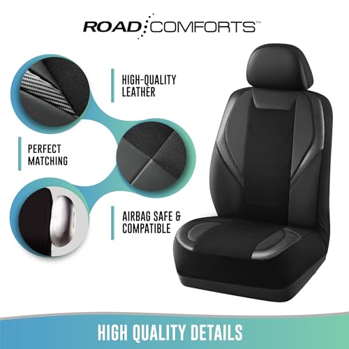 Image of Car Automotive Seat Cover, Sport Carbon Fiber with Breathable Mesh Front Seat Cover, Solid Black Color Car Seat Protectors, Automotive Interior Covers, Universal Fit for Cars, SUV and Trucks