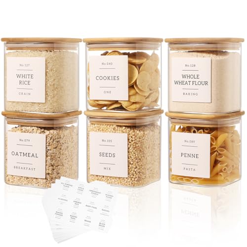 6 Pack Square Glass Pantry Storage Containers with 132 Kitchen