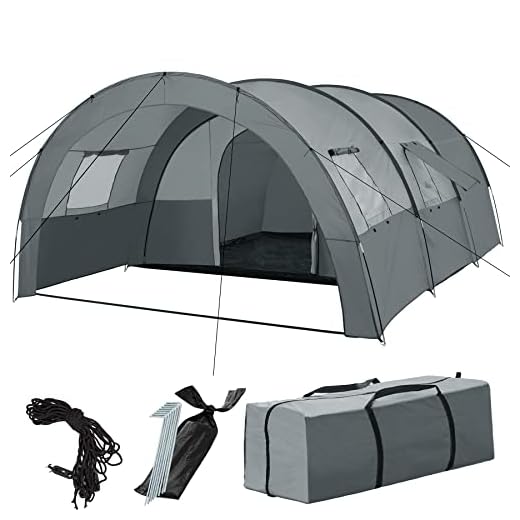 TecTake 404825-Tienda de campaña Roskilde para 6 Personas,Al Aire Libre,Refugio para Playa con mosquitera y Porche,Tienda Camping con Ventanas,Armazón para excursiones Campo,gris claro/gris oscuro
