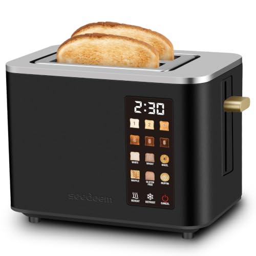 Image of SEEDEEM 2 Slice Toaster with Full Touch Screen, Stainless Steel, 6 Bread Types & 6 Shade Settings, Countdown Display, Removable Crumb Tray, 900W, Black