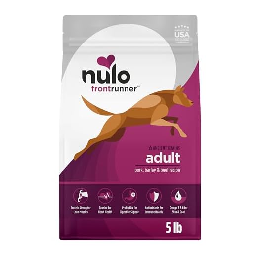 Nulo Frontrunner Dry Dog Food - Adult High-Protein Pork, Barley & Beef Recipe, Natural Kibble with Ancient Grains, Probiotics, Taurine, Omega 3 for Small, Medium and Large Breeds, 5lb Bag