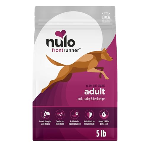 Image of Nulo Frontrunner Dry Dog Food - Adult High-Protein Pork, Barley & Beef Recipe, Natural Kibble with Ancient Grains, Probiotics, Taurine, Omega 3 for Small, Medium and Large Breeds, 5lb Bag