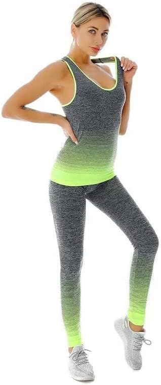 Women Workout Outfits 2 Piece Set, Gym Set Seamless Ribbed Casual Comfortable Vest Top High Waist Leggings Sets, Sports Activewear Tracksuit Yoga Fitness Ladies Gym Wear