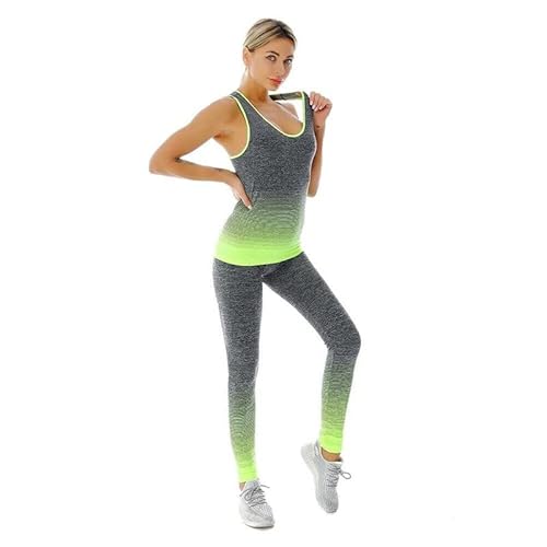 ZiaWorld Conjuntos de Entrenamiento para Mujer de 2 Piezas, Conjunto de Gimnasio Sin Costuras Acanalado Casual Cómodo Top Chaleco Conjuntos de Leggings de Cintura Alta, Chándal Ropa Deportiva