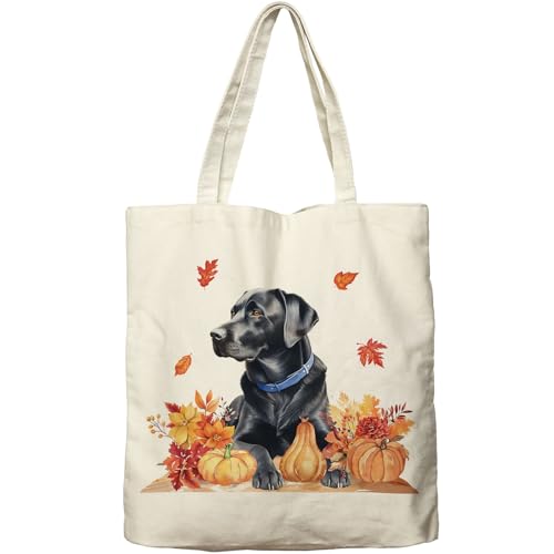 Dlzdn Fall Dog Canvas Tote Bag Aesthetic Black...