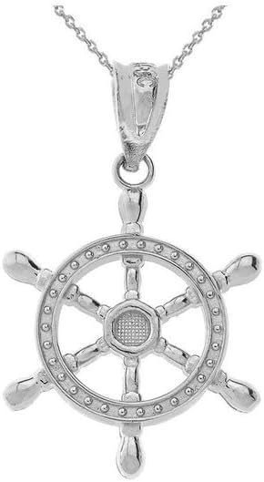 Claddagh Gold Ship Wheel Fine Pendant Necklace Real Solid .925 Sterling Silver