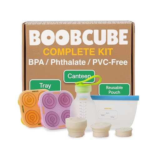 Image of BOOBCUBE Breastmilk Storage Reusable Freezer Trays with Lid l Baby Food Cube 4pcs Complete Kit l 0.5/1/2 Oz Silicone Tray l Ultra Leak-Proof Breastmilk Kit l Reusable Bags