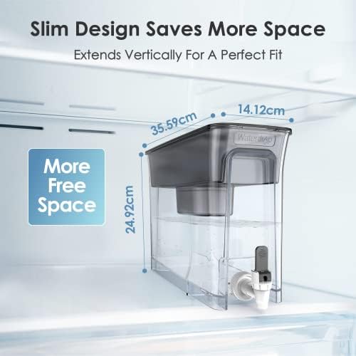 Waterdrop Slim Water Filter Tank, 1 × 60 Days Filter, Reduces Chlorine, Taste and Oder, BPA Free, 5L, Black (Replacement Filter: WD-PF-01A Plus)