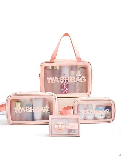 MIDINGCHAI Neceser Mujer Grande, Bolsa Transparente Avion, Neceser Hombre Pequeño, 3 PCS Neceser Maquillaje para Playa Almacenamiento Baño (Pink)