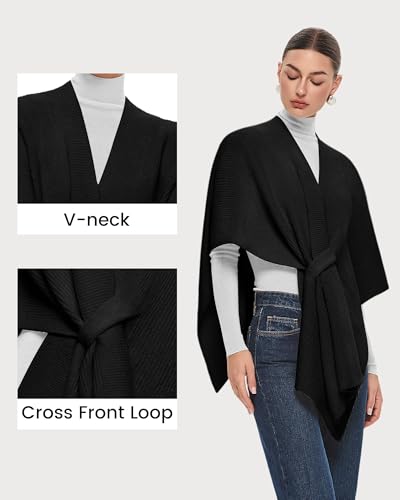 PULI Womens Crossover Front Shawl Wraps Chunky Warm Knit Travel Poncho Shawls for Fall Winter4