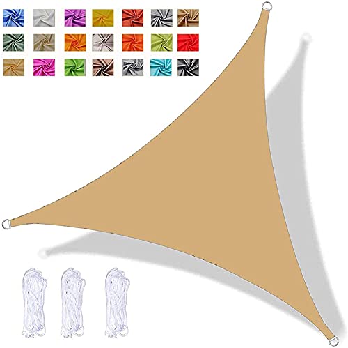 Tophacker Triangular Sun Shade Sail, Waterproof Sunscreen Awning, UV Protection, for Outdoor Garden Terrace Courtyard Party, with Rope (Color : Sand Yellow, Size : 6x6x6m)