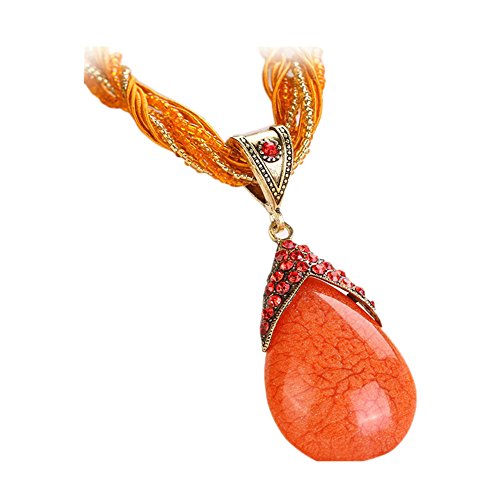 TONSEE Women Bohemian Ethnic Style Necklace Jewelry Statement Necklaces Women Rhinestone Gem Pendant Collar (Orange)