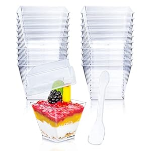 CKJ dessertbekerset met deksel en lepels, mini vierkante dessertbekers, herbruikbare plastic dessertbekers voor…
