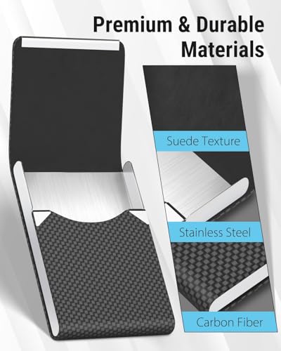 Business Card Holder, PU Leather & Stainless Steel Business Card Case for Men or Women, Slim Name Cards Holder RFID Blocking Credit Cards Carrier with Magnetic Closure4