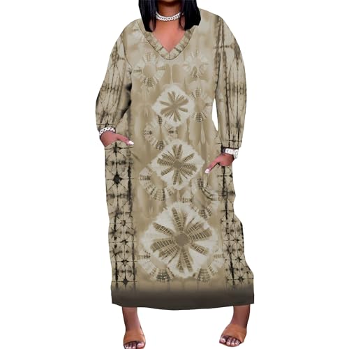 Image of Plus Size Maxi Dress for Women Short Sleeve V Neck Casual Loose Sundress with Pockets