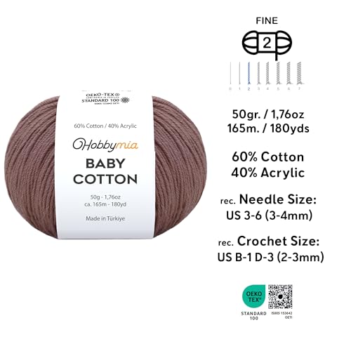 Image of Baby Cotton Blend Yarn - Soft Sport Weight Yarn for Crochet & Amigurumi - 50g /180yds - 60% Cotton 40% Acrylic - Ideal for Baby & Knitting Proj.(Purplish Brown, 2 Balls)