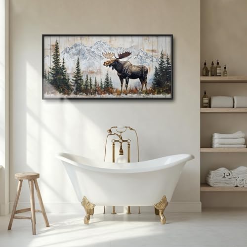 Farmhouse Moose Wall Art, Rustic Cabin Pictures Wall Decor, Forest Wildlife Canvas Prints Painting, Large Animals Framed Artwork For Living Room Office Bedroom Bathroom Corridor 60"x 30" by Spaexor - Used condition - Image 6