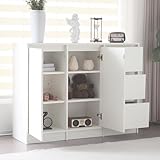 Azkoeesy Aparador blanco de 120 cm, con 2 puertas y 3 cajones, para comedor, salón y cocina, color blanco, N657P19981819W