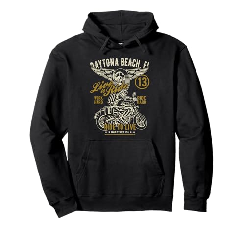 Daytona Beach FL USA - Diseño de motocicleta de estilo envejecido Sudadera con Capucha