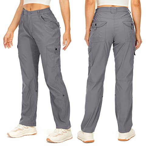 Women's Hiking Cargo Pants Quick Dry Upf50+ Waterproof Pants For Women Fishing Safari Travel Stretchy Pants With Pockets,6606,Grey,14 #TOP1
